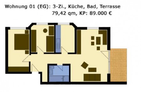 Appartement 1 - 79,4 m2 / 3 kamers